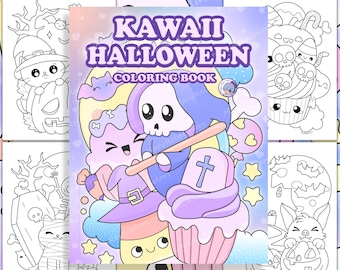 Libro da colorare di Halloween in stile Kawaii, pagine spettrali stampabili (PDF)