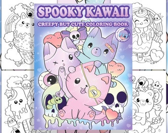 Creepy Kawaii Coloring Book, Pastel Goth Spooky Printable (PDF)