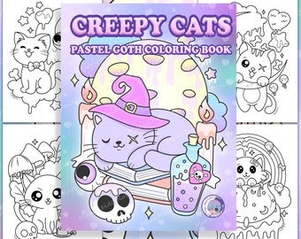 Creepy Kawaii Cats Coloring Book: Pastel Goth Halloween Printable (PDF)