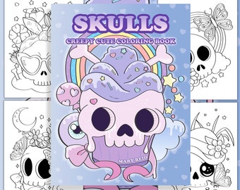 Livre de coloriage tête de mort : pages à imprimer effrayantes d'Halloween kawaii (PDF)