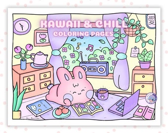 Kawaii Coloring Pages For Adults, Cozy Coloring Pages, Cute Coloring Pages, Aesthetic Kawaii, Cute Japanese Stuff, Cozy Printable