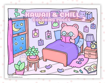 Kawaii Coloring Pages For Adults, Cozy Coloring Pages, Aesthetic Coloring Book, Aesthetic Kawaii, Cozy Kawaii, Cute Japanese Stuff