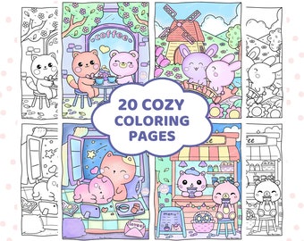 Kawaii Coloring Pages For Adults, Cute And Cozy Coloring Pages, Coloring Activity, Kawaii Printable, Cozy Printable, Cute Japanese Stuff