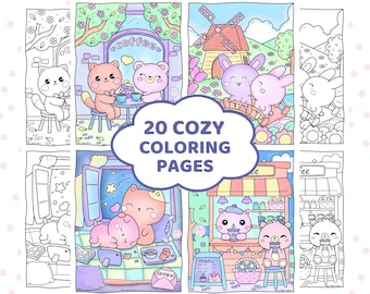Kawaii Coloring Pages For Adults, Cozy Coloring Pages, Aesthetic Coloring Pages, Kawaii Printable, Japanese Kawai, Art Activities