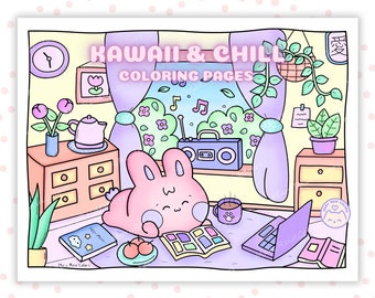 Kawaii Coloring Pages For Adults, Cozy Coloring Pages, Cute Coloring Pages, Aesthetic Kawaii, Cute Japanese Stuff, Cozy Printable