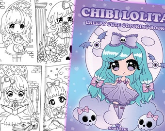 Chibi Coloring Book, Chibi Witch Coloring Book, Creepy Kawaii Coloring Book, Gothic Girl, Kawaii Goth, Creepy Cute, Chibi Girl, Spooky Gift