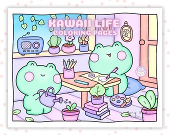 Kawaii Coloring Pages For Adults, Cozy Coloring Book, Relaxing Coloring Pages, Japanese Kawaii, Cute Pintable Art, Cute Kawaii Stuff