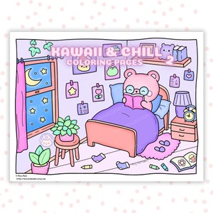 Kawaii Coloring Pages For Adults, Cozy Coloring Pages, Aesthetic Coloring Book, Aesthetic Kawaii, Cozy Kawaii, Cute Japanese Stuff