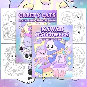 Spooky Cute Coloring Book, Halloween Coloring Book, Kawaii Coloring Book For Adults, Cute Kawaii Printable, Cute Pastel Halloween