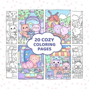 Kawaii Coloring Pages For Adults, Cute And Cozy Coloring Pages, Coloring Activity, Kawaii Printable, Cozy Printable, Cute Japanese Stuff