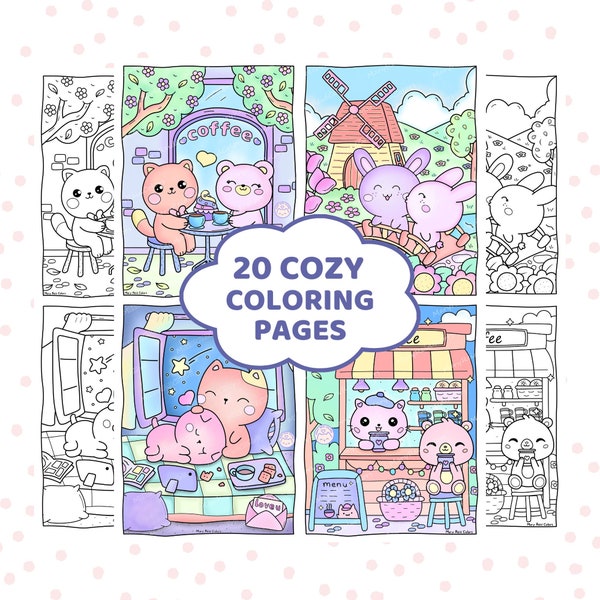 Kawaii Coloring Pages For Adults, Cute And Cozy Coloring Pages, Coloring Activity, Kawaii Printable, Cozy Printable, Cute Japanese Stuff