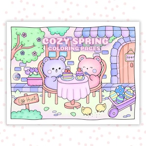 Kawaii Coloring Pages For Adults, Cozy Coloring Pages, Spring Coloring Pages, Spring Activity Sheet, Kawaii Easter, Aesthetic Kawaii