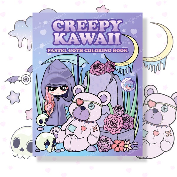 Creepy Kawaii Coloring Book, Printable Halloween Coloring Book, Pastel Goth Coloring Book, Kawaii Printable, Creepy Cute, Kawaii Goth