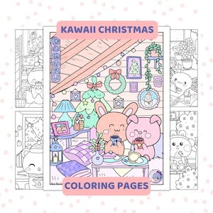 Kawaii Christmas Coloring Pages, Cozy Coloring Pages, Cute Christmas Coloring Pages, Kawaii Printable, Relaxing Activities, Japanese Kawaii