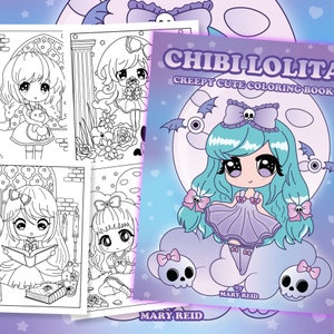 Chibi Coloring Book, Chibi Witch Coloring Book, Creepy Kawaii Coloring Book, Gothic Girl, Kawaii Goth, Creepy Cute, Chibi Girl, Spooky Gift