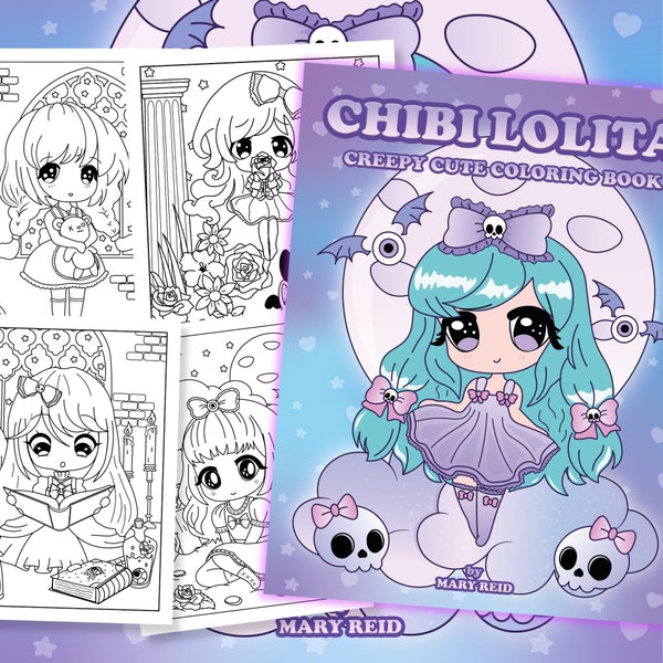 Libro para colorear Chibi, Libro para colorear Bruja Chibi, Libro para colorear Kawaii espeluznante, Chica gótica, Gótica Kawaii, Lindo espeluznante, Chica Chibi, Regalo espeluznante