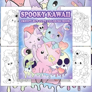 Creepy Kawaii Coloring Book, Pastel Goth Coloring Book, Kawaii Coloring Pages, Kawaii Printable, Creepy Cute, Spooky Cute, Spooky Gift