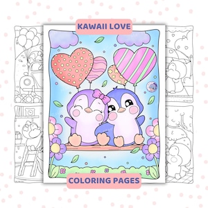 Kawaii Coloring Pages For Adults, Cozy Coloring Pages, Love Coloring Book, Kawaii Valentine, Valentine Activity Pages, Cute Japanese Stuff