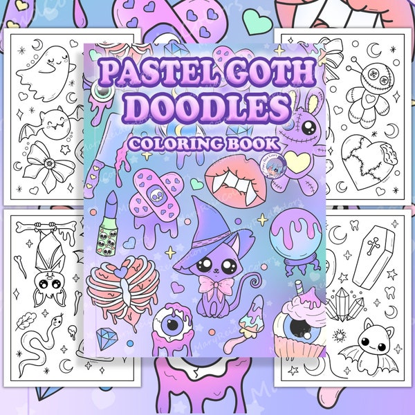 Creepy Kawaii Coloring Book, Halloween Coloring Book, Kawaii Halloween Coloring, Kawaii Goth, Pastel Goth, Spooky Cute Art, Spooky Gift
