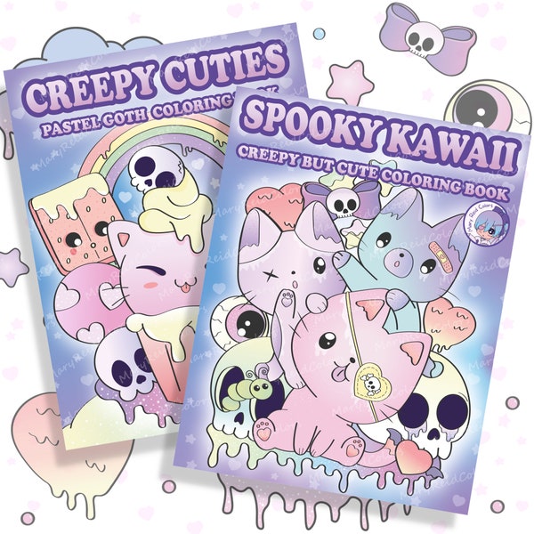 Creepy Kawaii Coloring Books, Pastel Goth Coloring Books, Kawaii Coloring Pages, Creepy Cute, Kawaii Printable, Pastel Goth, Spooky Cute