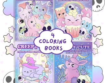 Creepy Kawaii Coloring Book Bundle, Goth Spooky Printable (PDF)