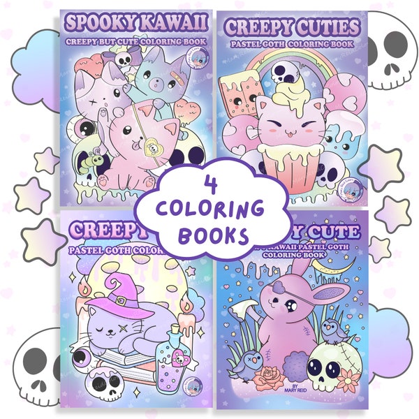 Pastel Goth Coloring Books, Spooky Coloring Books, Kawaii Halloween Coloring Pages, Halloween Book Bundle, Cute Goth, Sweet But Spooky