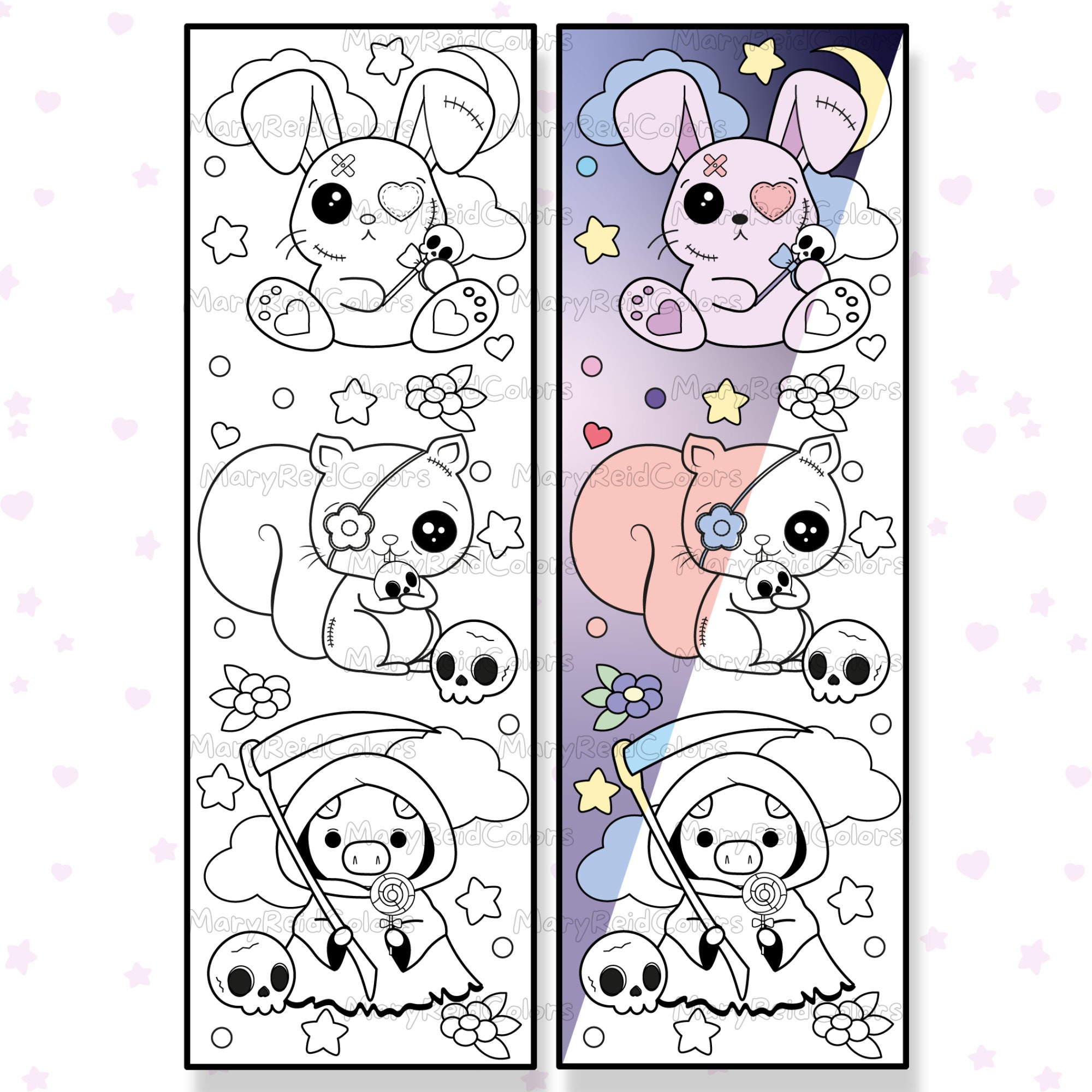 Halloween Coloring Bookmarks: Creepy Kawaii Printable (PDF) - Etsy