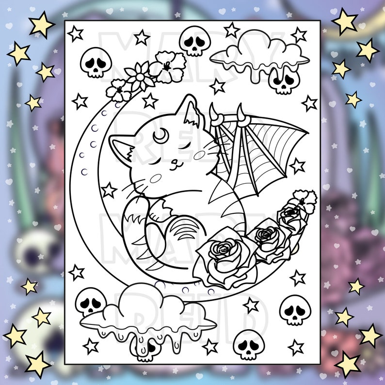 Printable Creepy Kawaii Coloring Pages With Cute Creatures 4 Etsy