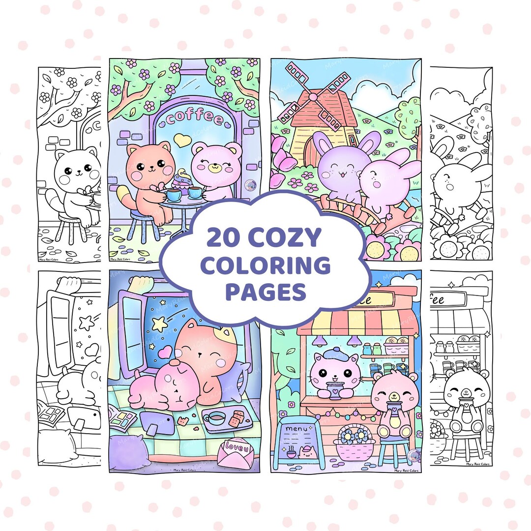 Kawaii Coloring Pages for Adults, Cozy Coloring Pages, Aesthetic ...