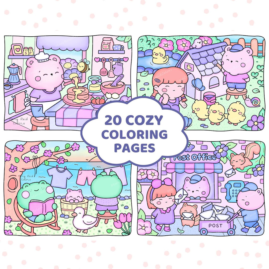 Cozy Coloring Book Bundle, Kawaii Printable Pages (PDF Download) - Etsy