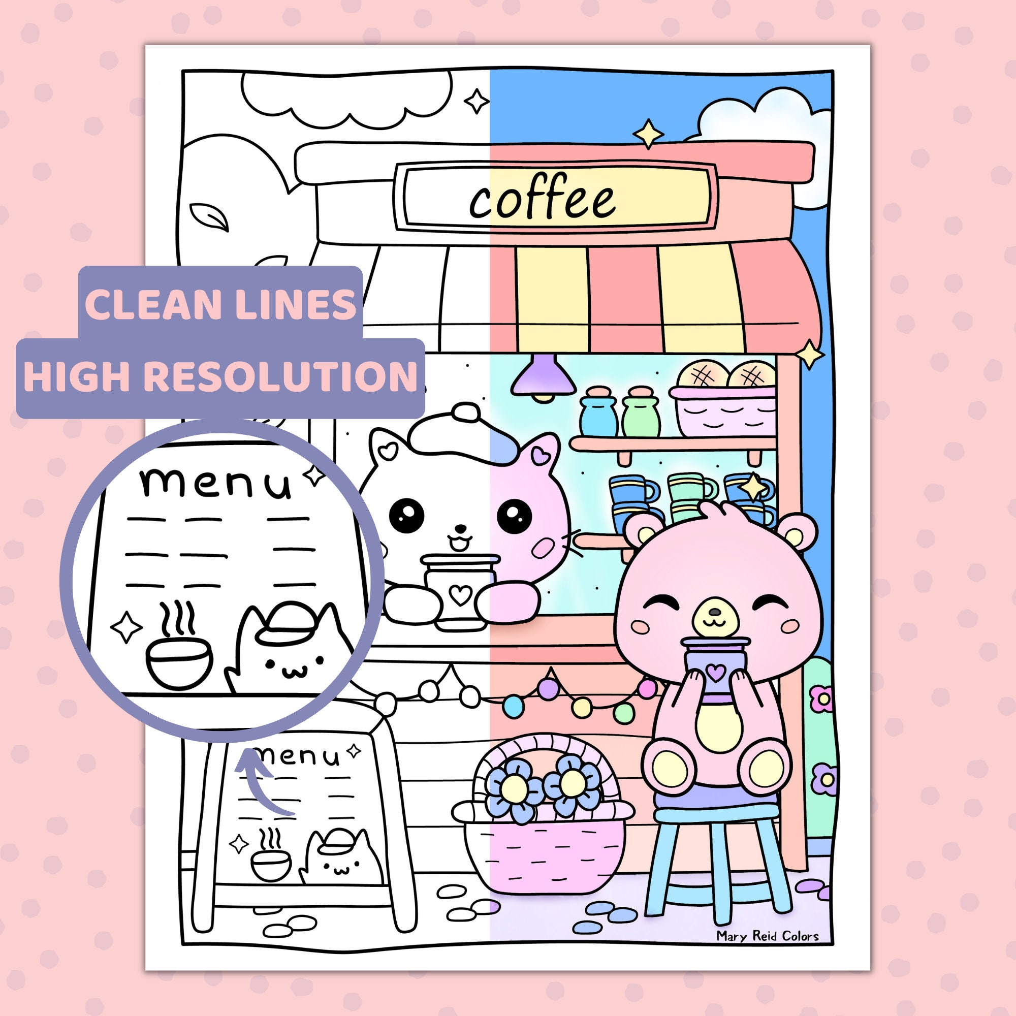 Kawaii Coloring Book for Adults and Kids, Cozy Printable Pages (PDF ...