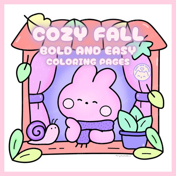 Cozy Fall Coloring Book, Bold And Easy Kawaii Printable Pages (PDF)