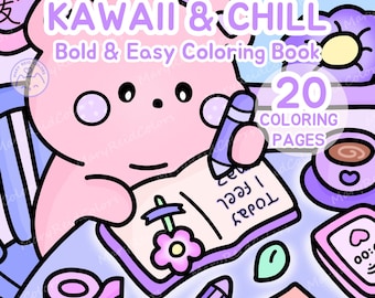 Cozy Kawaii Coloring Book, Bold And Easy Relaxing Printable Pages (PDF Download)