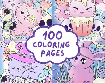Pacchetto di libri da colorare gotici pastello kawaii inquietanti: 100 pagine spettrali stampabili (PDF)