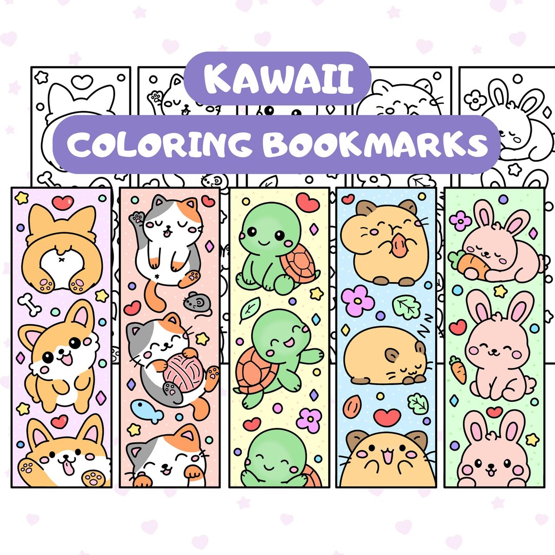 Coloring Bookmarks for Adults and Kids, Kawaii Animal Printable Page ...