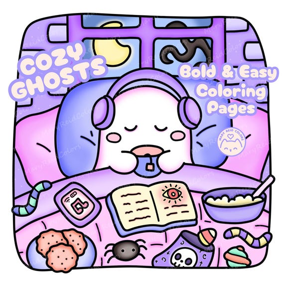 Cozy Ghost Coloring Book: Kawaii Halloween Printable Pages (PDF)