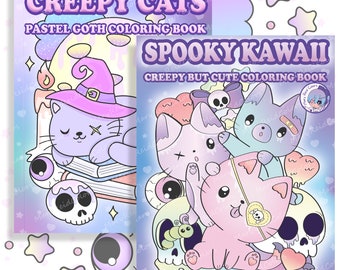 Pacchetto di libri da colorare kawaii inquietanti: pagine stampabili di Halloween in stile gotico pastello (PDF)