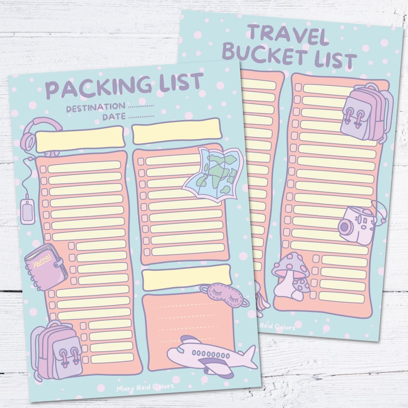 Printable Travel Packing List & Bucket List (digital Download) - Etsy