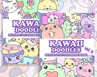 Kawaii Coloring Book Bundle, Easy Printable Pages For Adults And Kids (PDF)