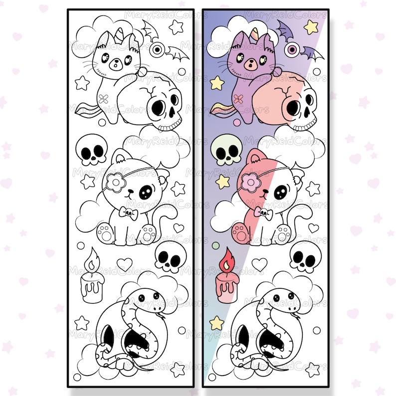 Halloween Coloring Bookmarks: Creepy Kawaii Printable (PDF) - Etsy