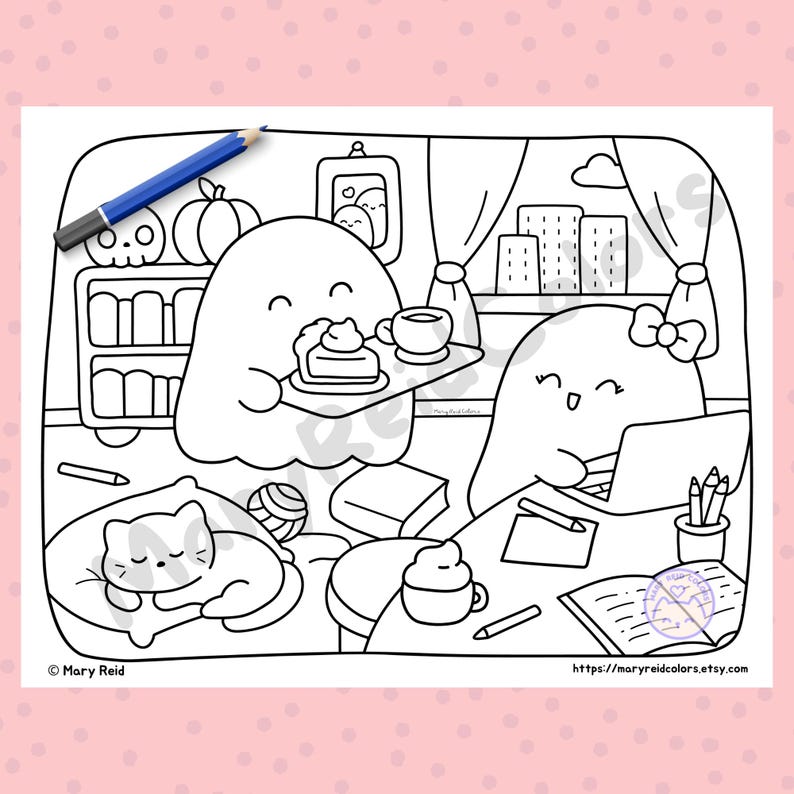 Cozy Halloween Coloring Pages, Cute Ghost Coloring Pages, Cozy Fall