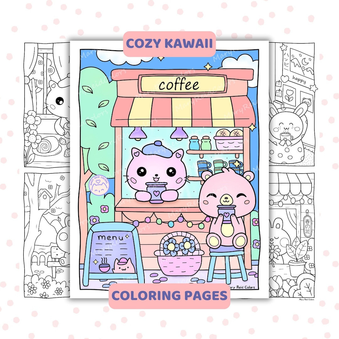Kawaii Coloring Book for Adults and Kids, Cozy Printable Pages (PDF ...