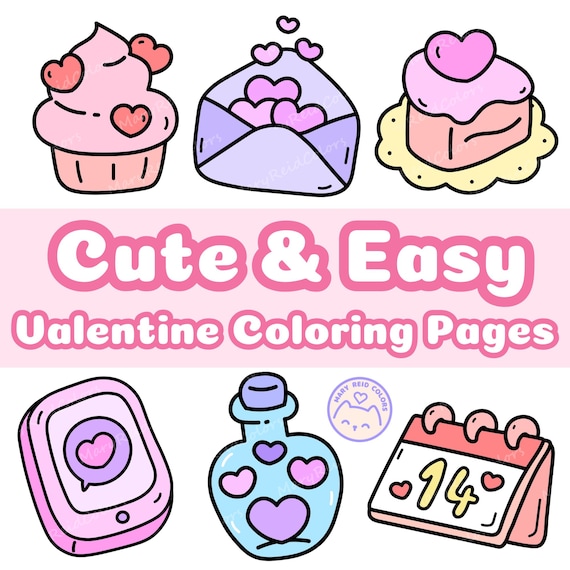 Bold And Easy Valentine Coloring Book, Kawaii Love Printables (PDF)