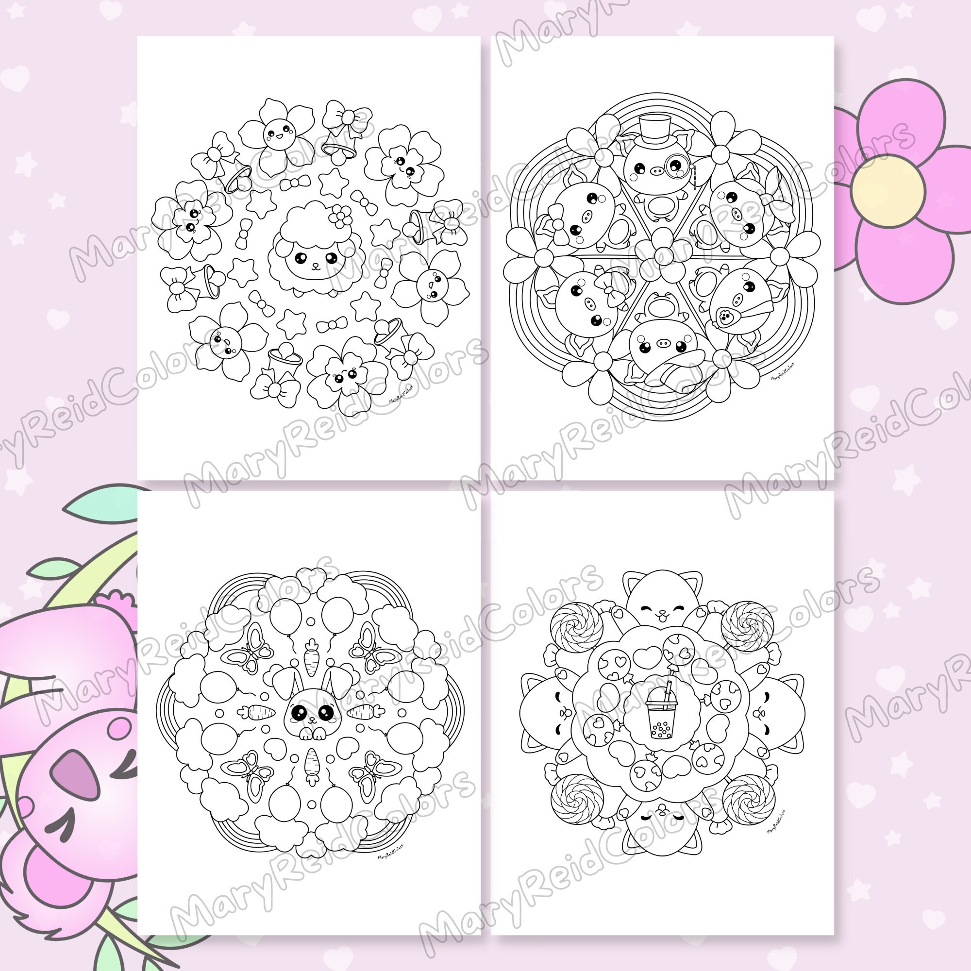 Mandala Coloring Book for Adults and Kids, Kawaii Printable Pages (PDF ...