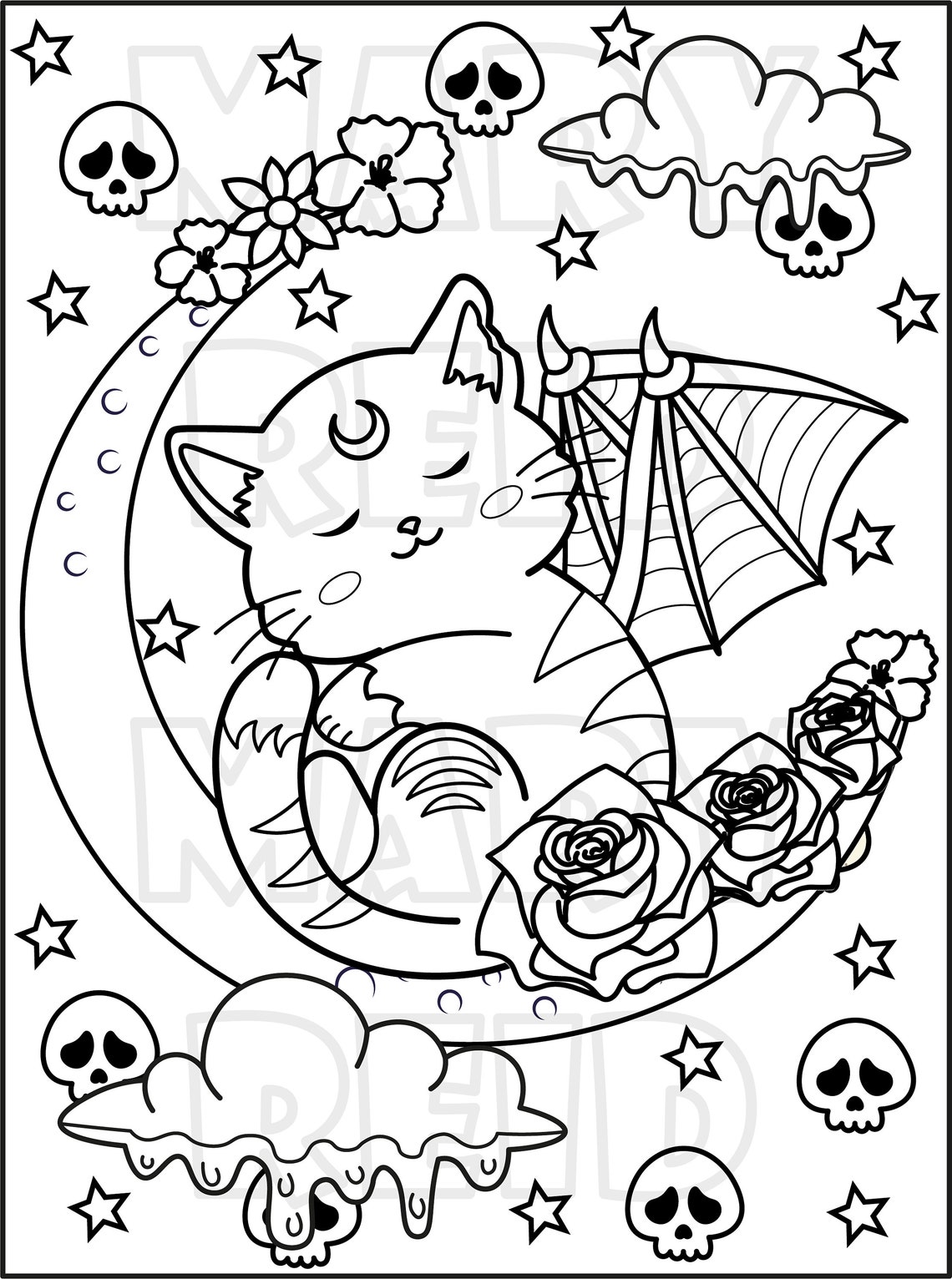 Printable Creepy Kawaii Pastel Goth Coloring Page. Kawaii Goth | Etsy