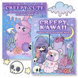 Creepy Kawaii Coloring Books, Pastel Goth Coloring Books, Halloween Coloring Books, Creepy Cute, Kawaii Printable, Pastel Goth
