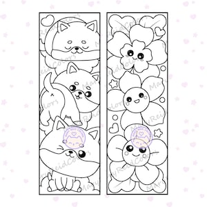 kawaii coloring bookmarks