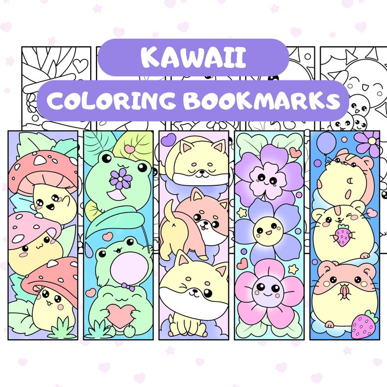 Segnalibri da colorare con animali kawaii: pagine stampabili per la scuola domestica (PDF) immagine 1