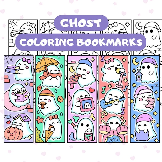Kawaii Ghost Coloring Bookmarks, Spooky Season Activity, Halloween Printable (PDF Download)