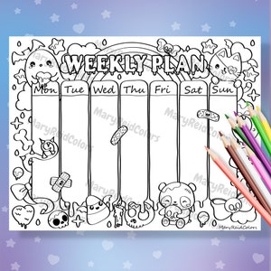 Digitaler Malplaner, Pastel Goth Planer, Halloween Planer, Kawaii Wochenplaner, gruseliges Kawaii, Geschenk zum Ausmalen